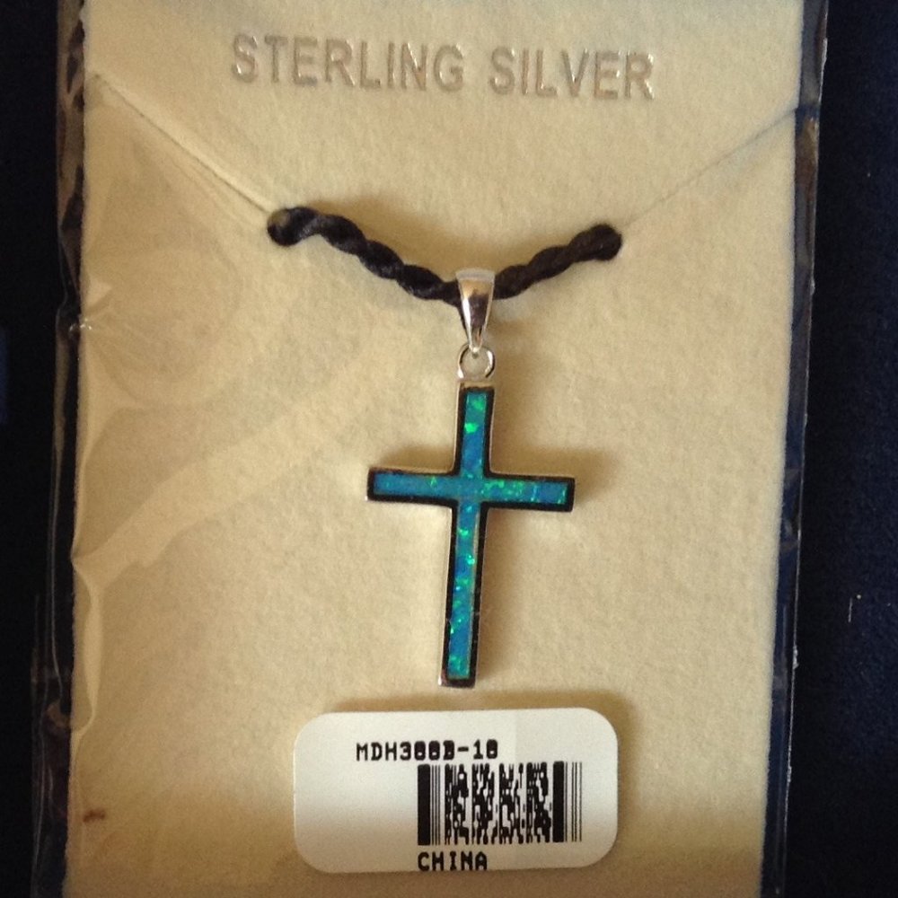 Blue Opalite Cross Pendane w/Black Cord / Southwest Style